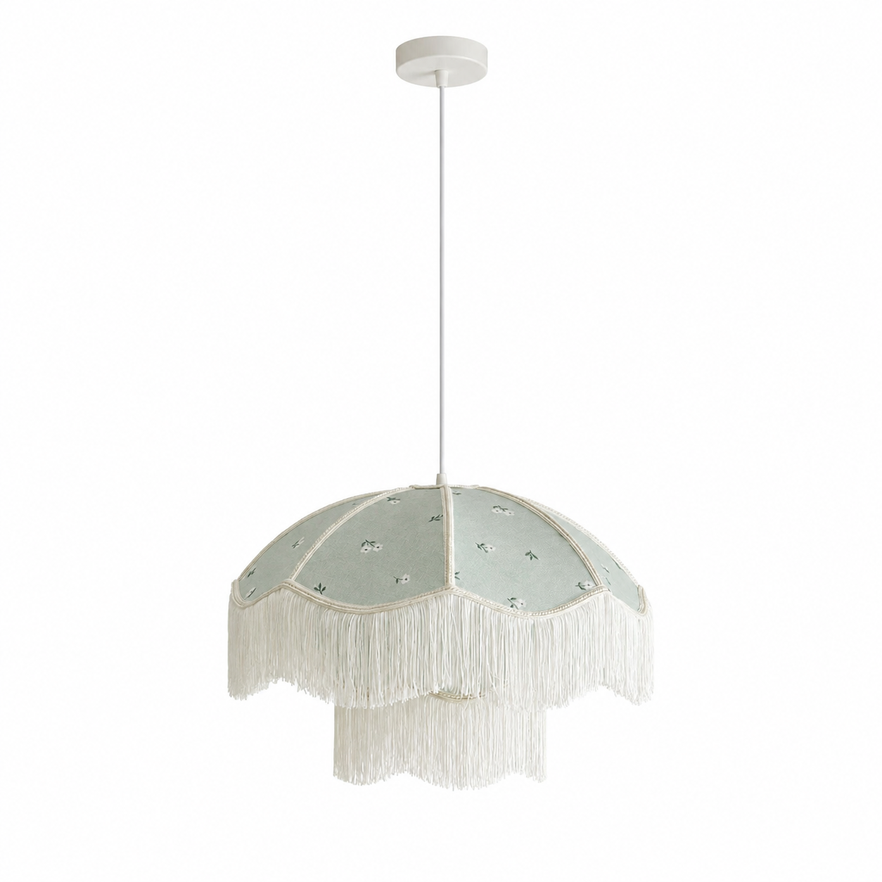 Vintage Floral Fabric Fringe Pendant Light