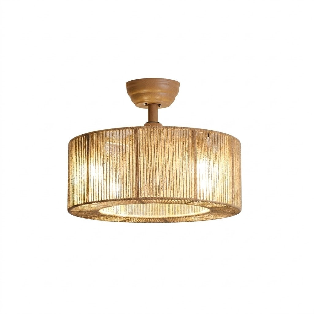 Wabi-Sabi Rope Ceiling Fan Light with Natural Wood Finish