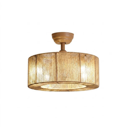 Wabi-Sabi Rope Ceiling Fan Light with Natural Wood Finish