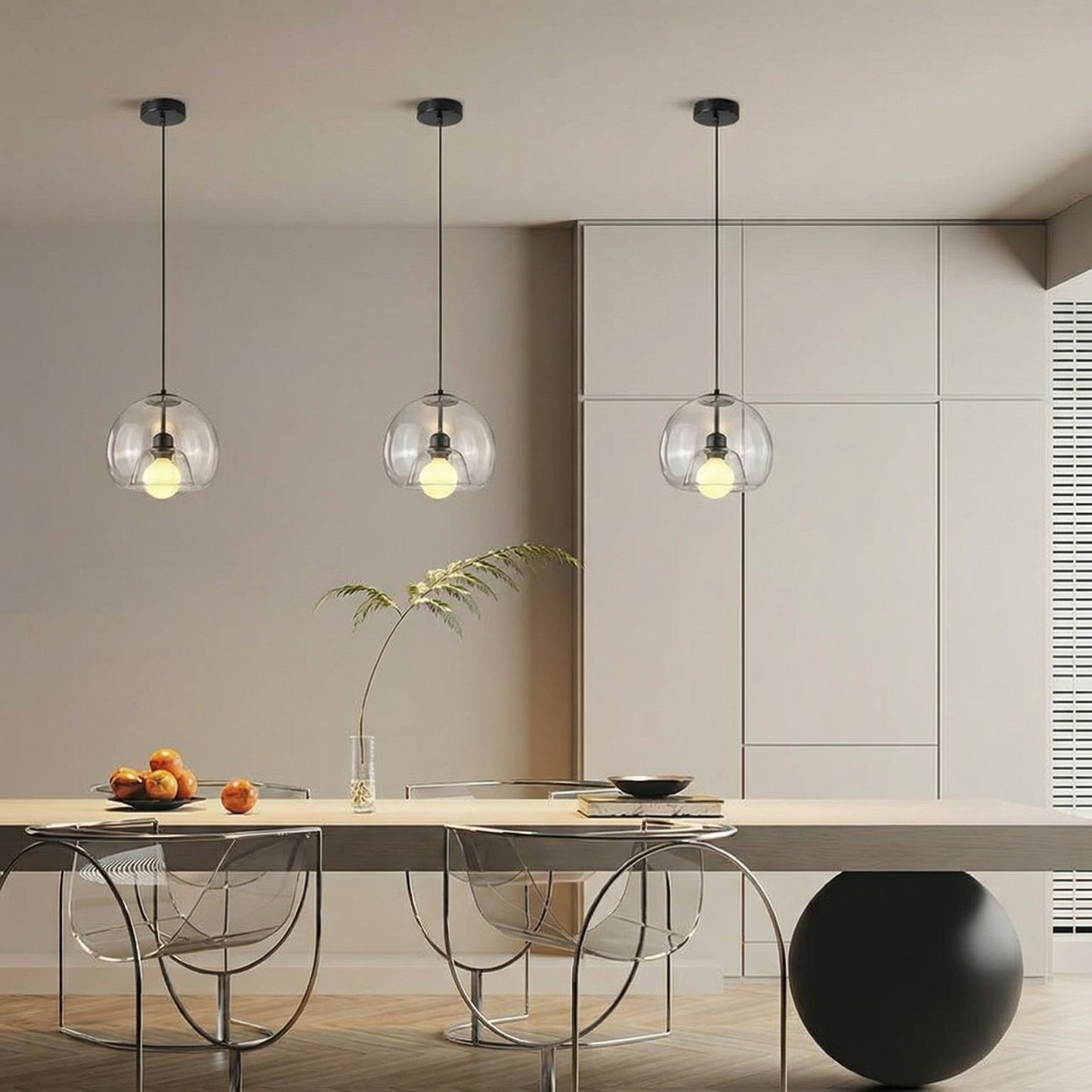 Spherical Glass Pendant Light Modern Double-Layer Globe Smoke & Amber Hanging Lamp