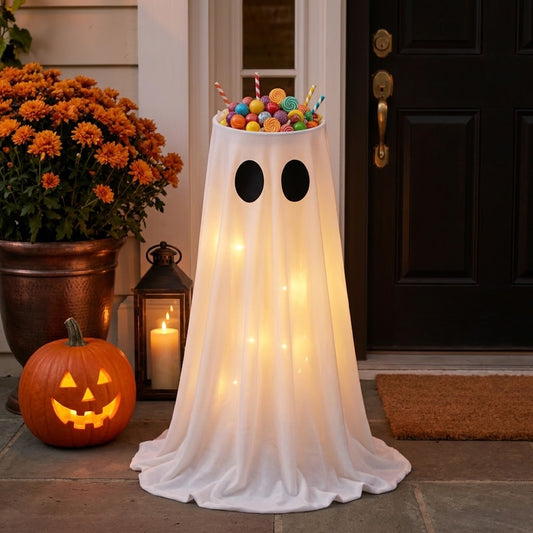 Light-Up Ghost Halloween Candy Bowl with Adjustable Height