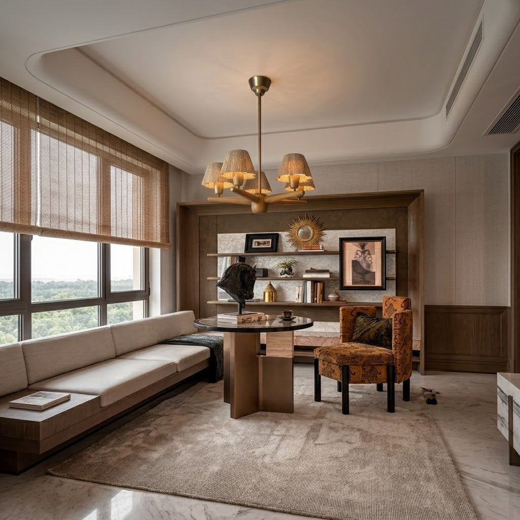 Mid-Century Solid Wood Ceiling Light for Dining Room