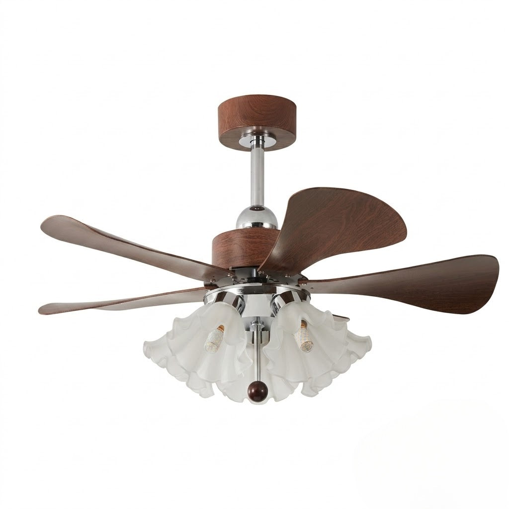 Modern Wooden Ceiling Fan with Light | 34/42 Inch LED Fan with Glass Shades