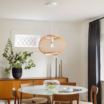 Boho Bamboo Pendant Light Wicker Hanging Lamp for Dining,Kitchen