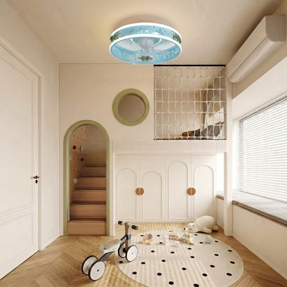 Kids Ceiling Fan with LED Light Cute Round Design