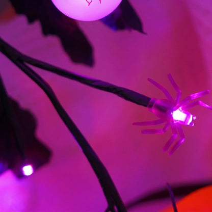 🕷️ Halloween Coral Branch & Black Maple Leaf String Lights