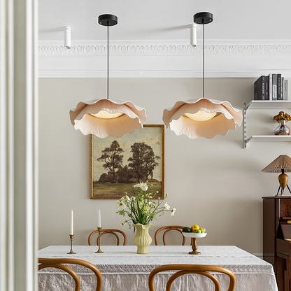 Modern 2-Tier Pleated Fabric Lotus Pendant Light - Japandi Floral Chandelier