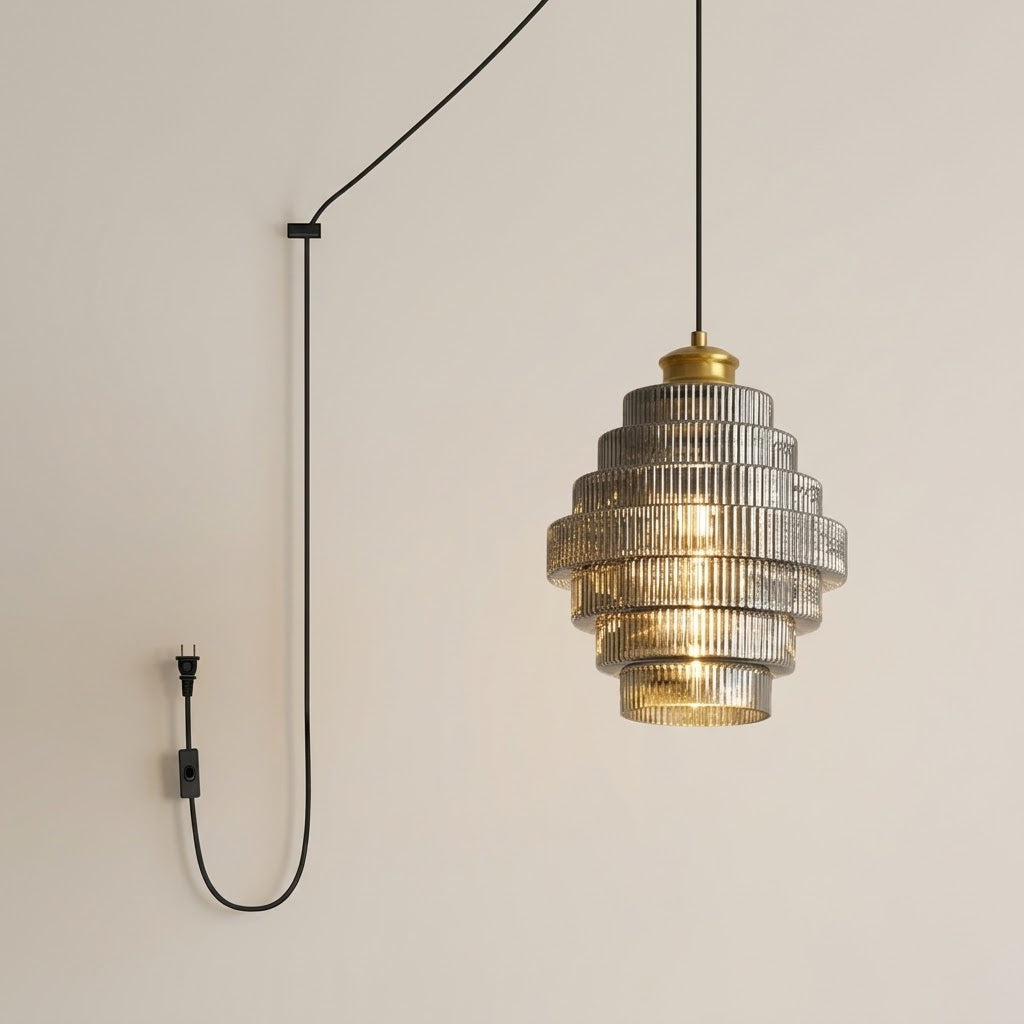 Tiered Ribbed Glass Pendant Light | Sculptural Hand-Blown Glass & Brushed Brass