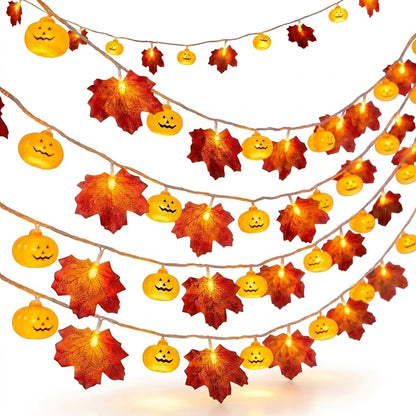 🎃 Halloween Pumpkin & Maple Leaf String Lights