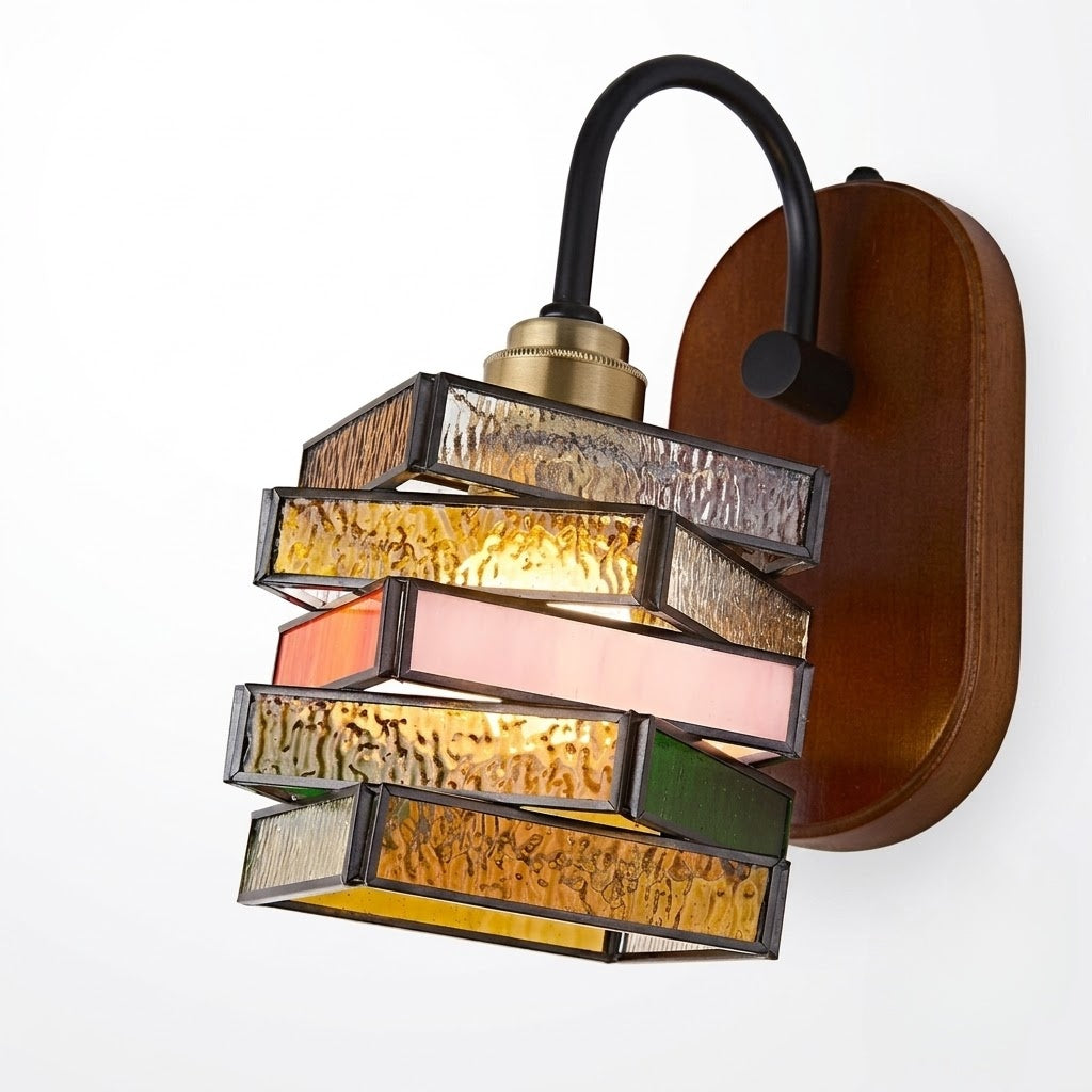 Handcrafted Vintage Geometric Stained Glass Wall Light