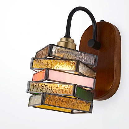Handcrafted Vintage Geometric Stained Glass Wall Light