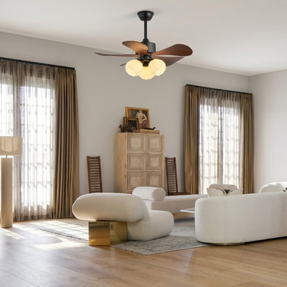 Nordic Wood Effect Ceiling Fan with Light & Hanging Rod for Bedroom & Living Room