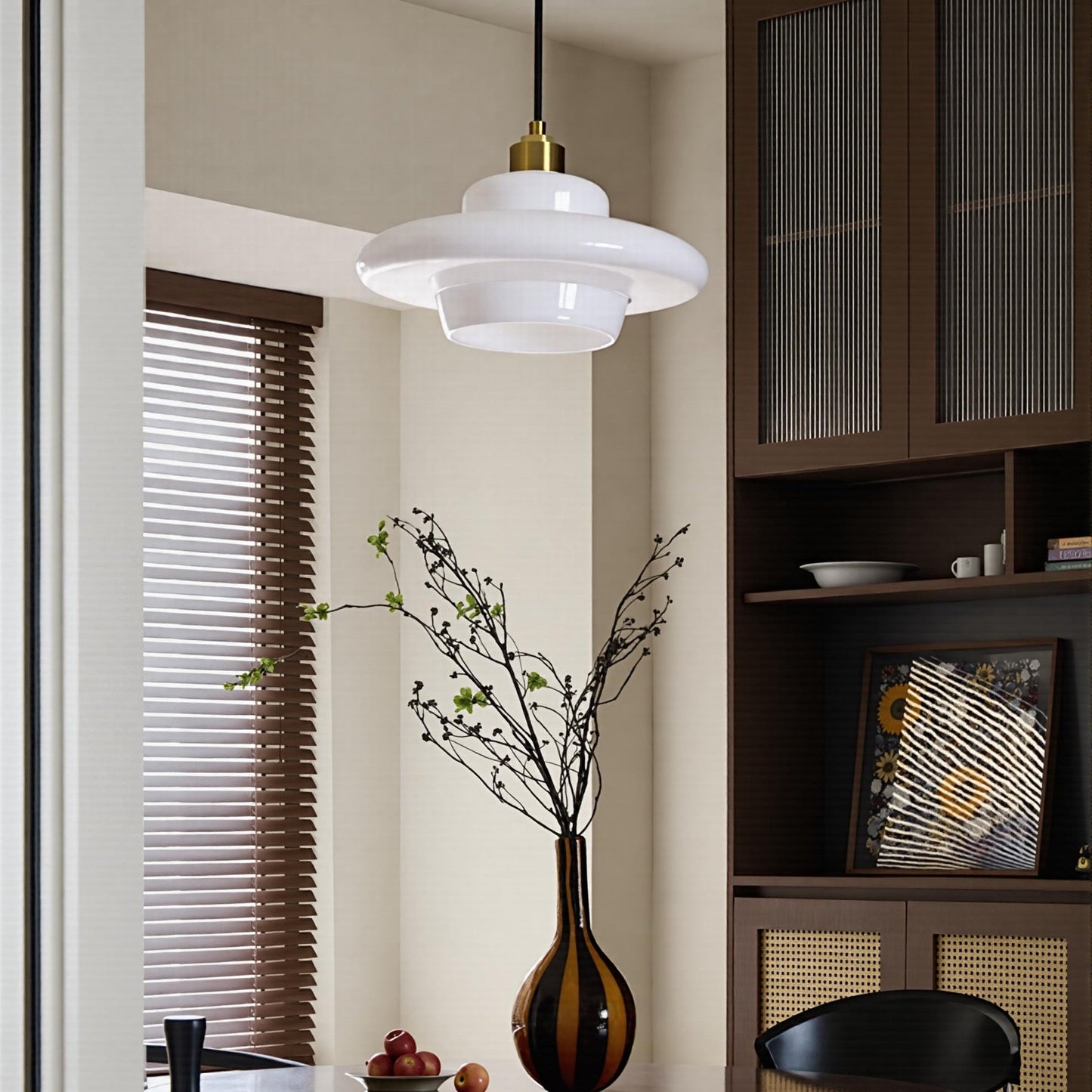 Mid Century Milk Glass Pendant Light - Mid-Century Opal Glass Saucer Lamp