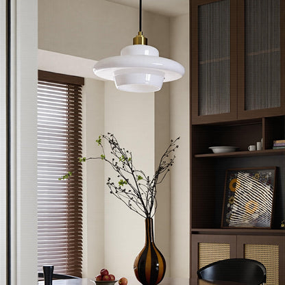 Mid Century Milk Glass Pendant Light - Mid-Century Opal Glass Saucer Lamp