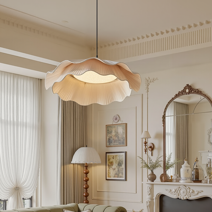 Modern 2-Tier Pleated Fabric Lotus Pendant Light - Japandi Floral Chandelier