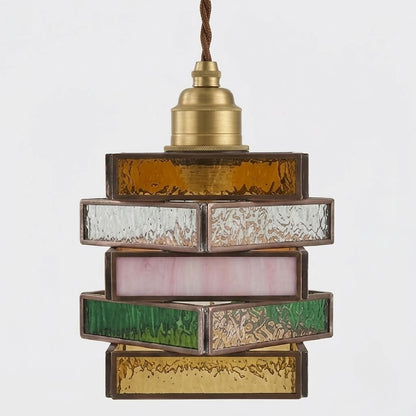 Handcrafted Vintage Geometric Stained Glass Pendant Light