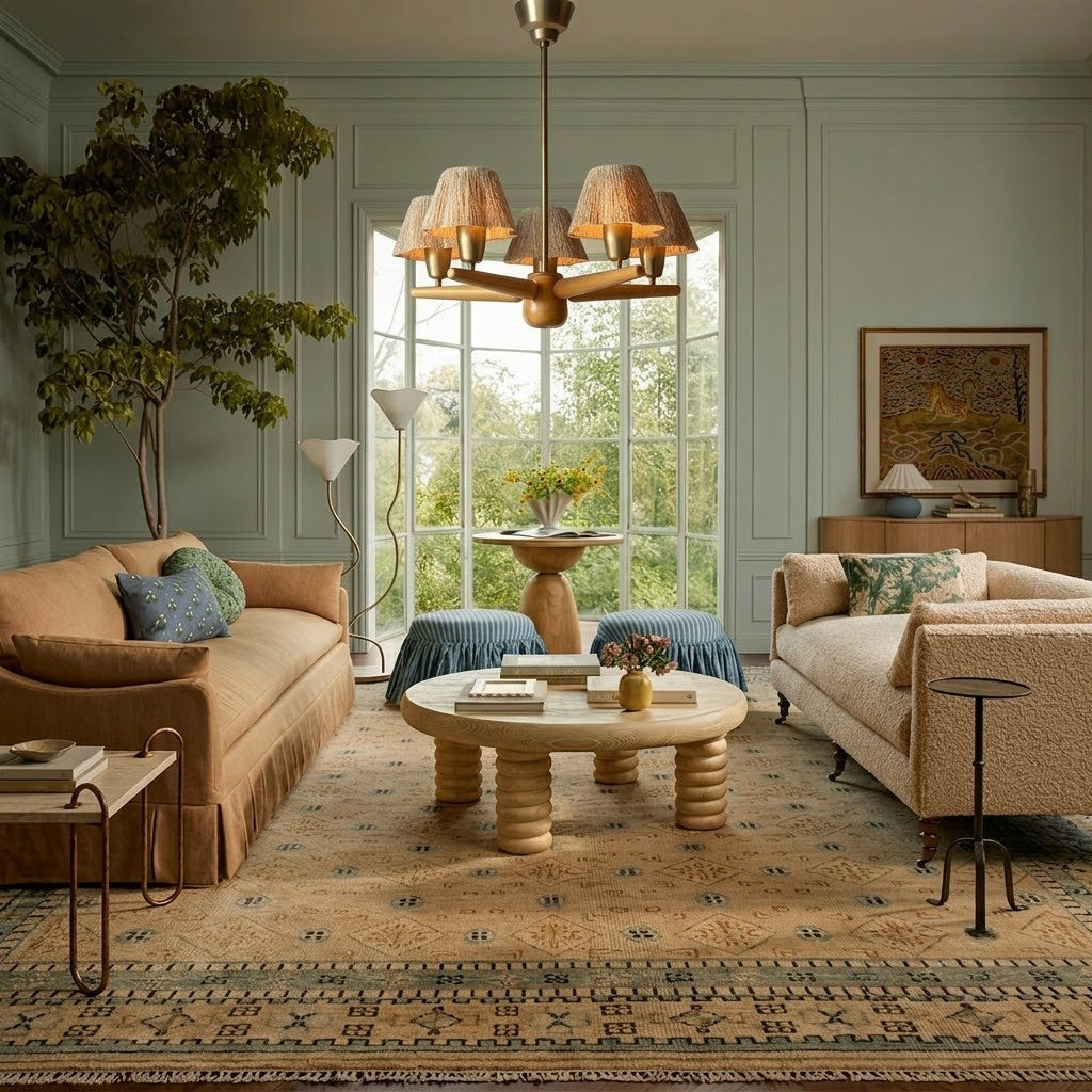 Mid-Century Solid Wood Ceiling Light for Dining Room