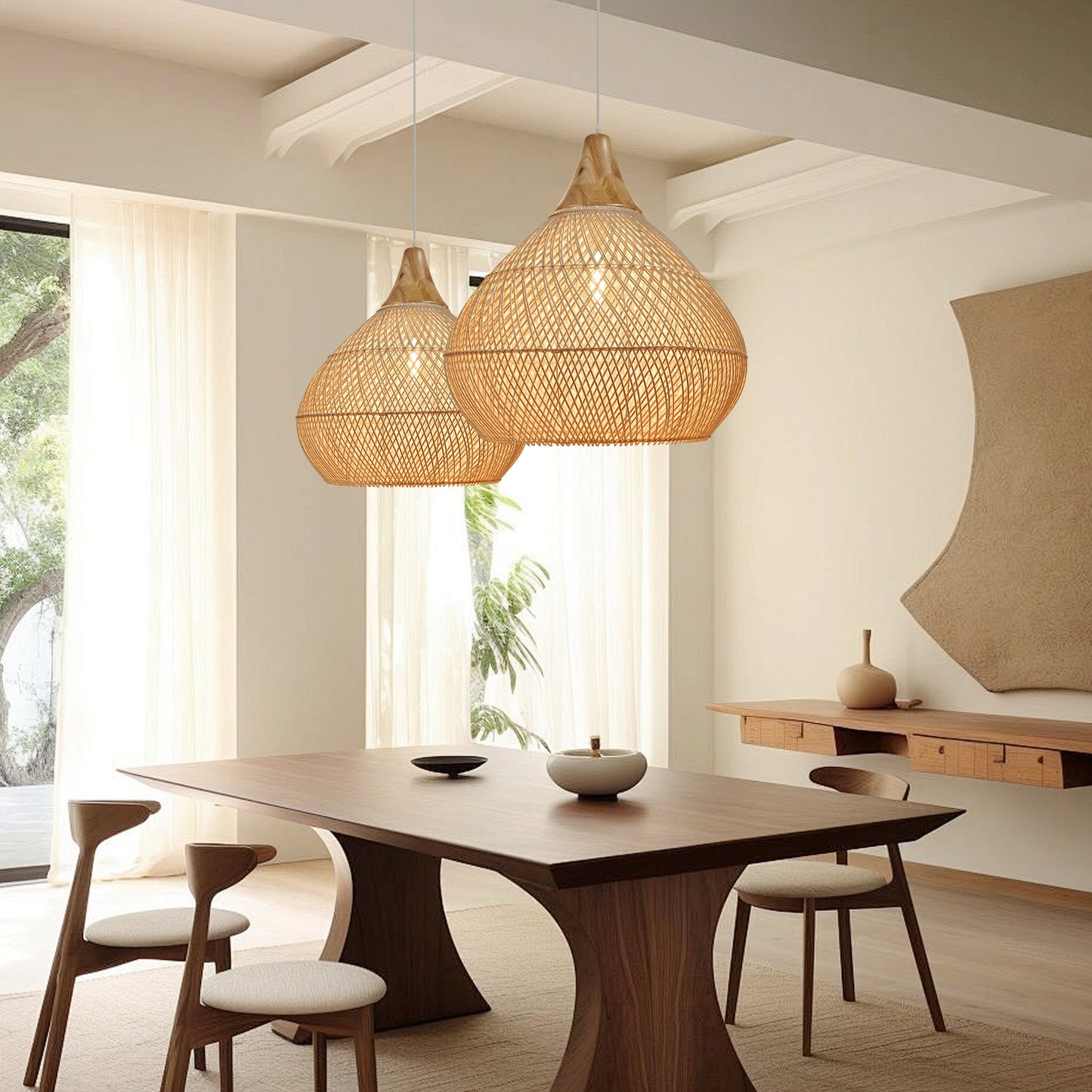 Modern Hand-Woven Rattan Pendant Light - Nordic Organic Teardrop Lamp