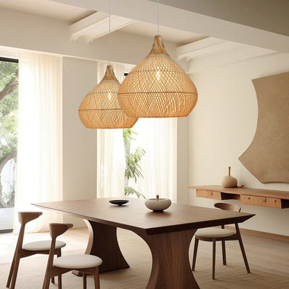 Modern Hand-Woven Rattan Pendant Light - Nordic Organic Teardrop Lamp