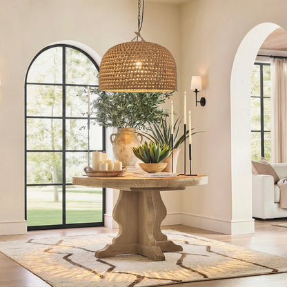 Hand-Woven Jute Rope Pendant Light - Coastal Dome Basket Chandelier