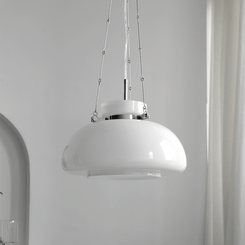 Mid-Century Modern Bauhaus Dome Glass Pendant Light 