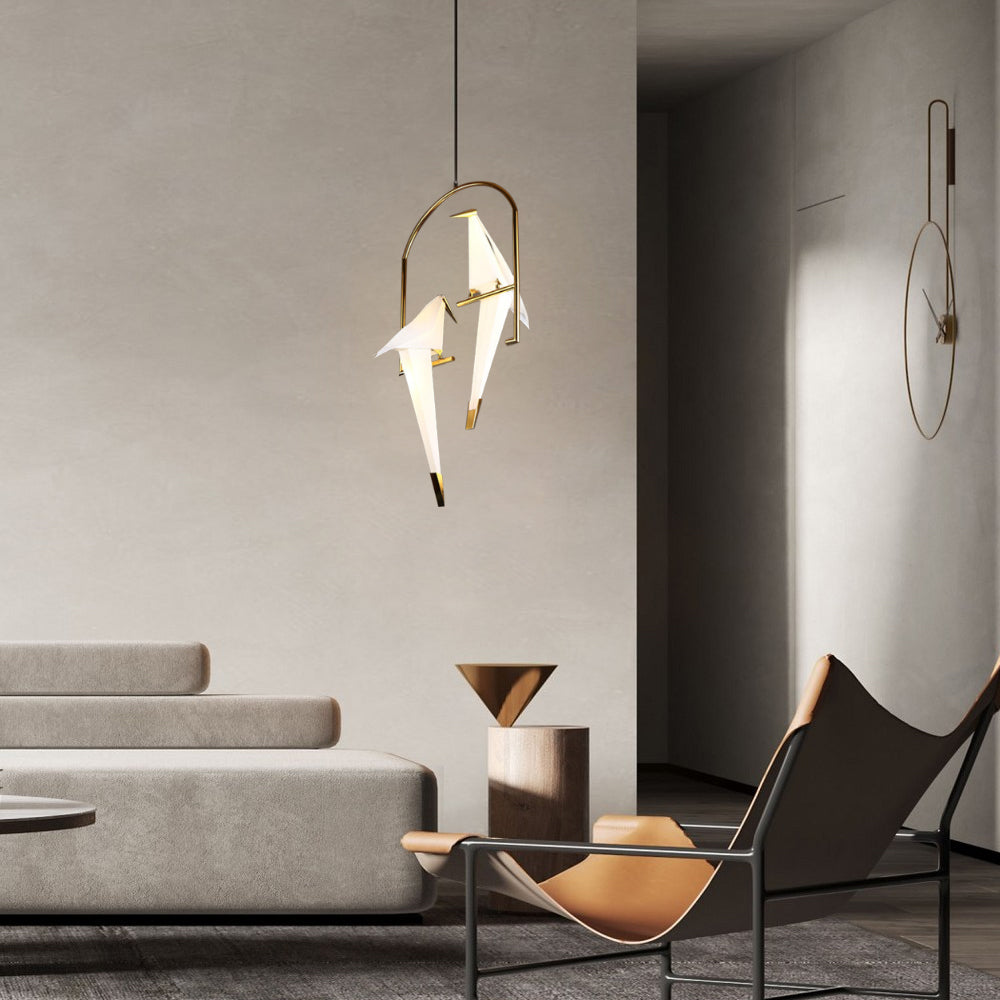 Double Origami Bird Pendant | Symmetrical Gold Arch Feature Light