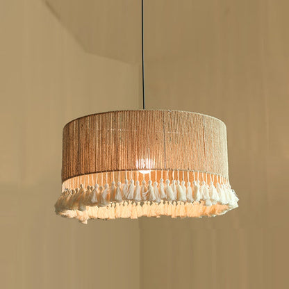 Modern Boho Jute Rope Pendant Light - Fringe Tassel Chandelier