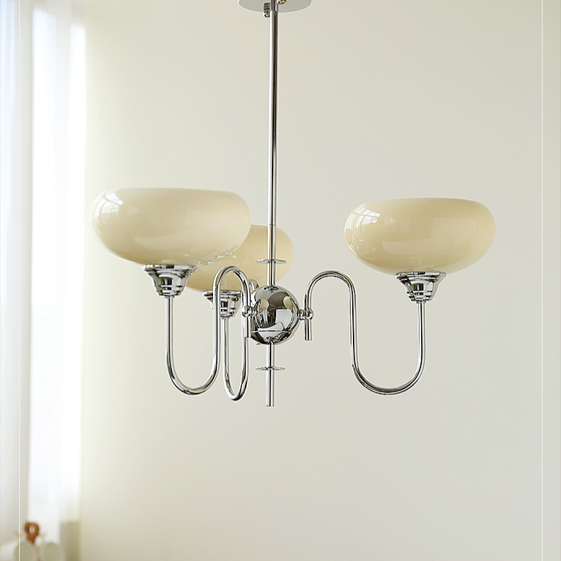 Modern Silver Gooseneck Globe Chandelier - Chrome Mid-Century Pendant