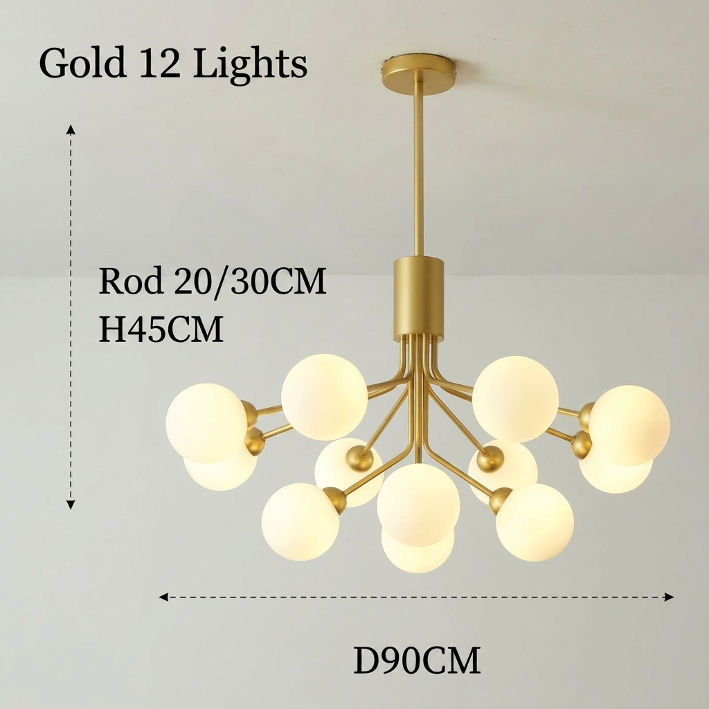 Modern Branching Globe Chandelier - Nordic Gold 18-Light Pendant
