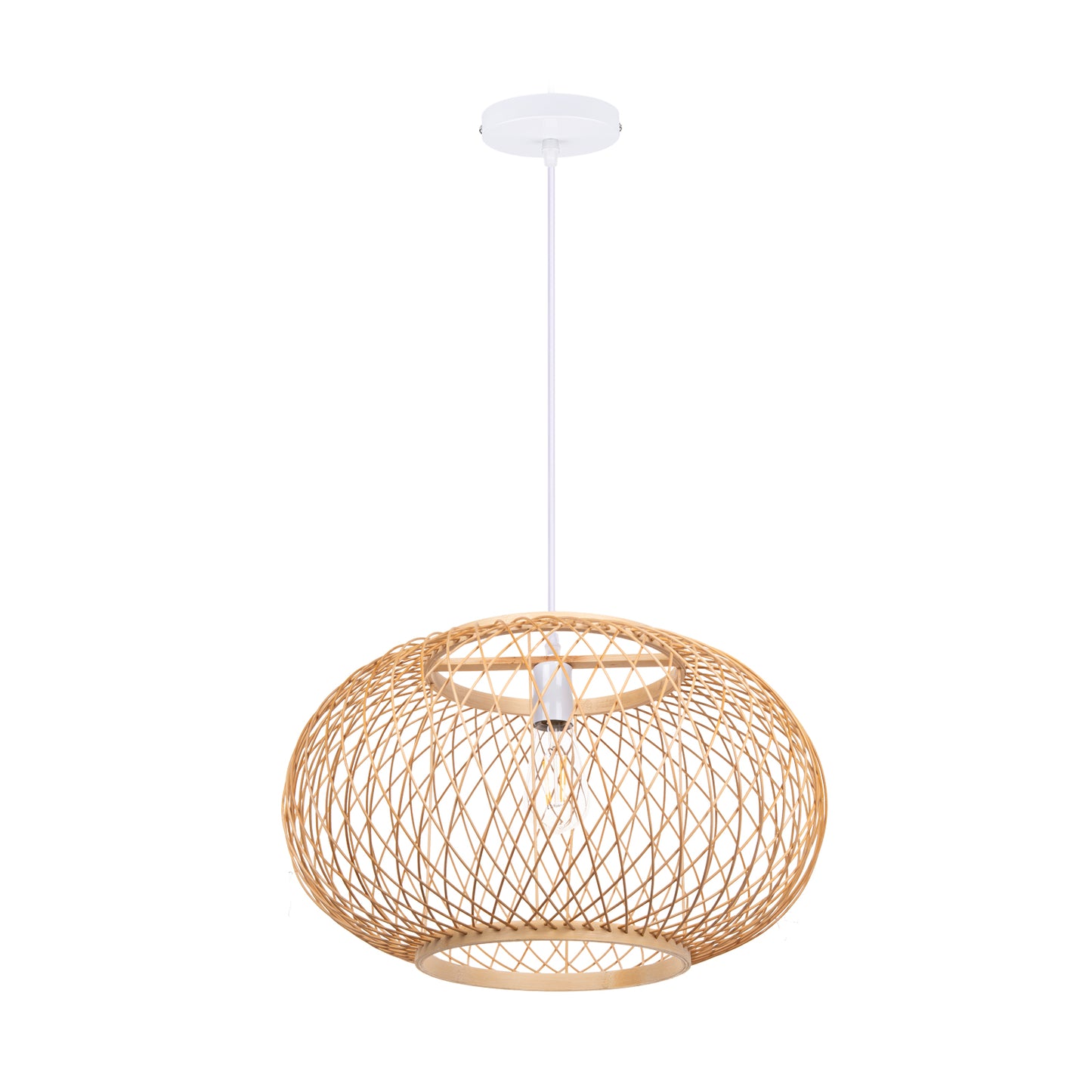 Boho Bamboo Pendant Light Wicker Hanging Lamp for Dining,Kitchen