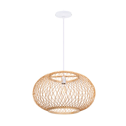 Boho Bamboo Pendant Light Wicker Hanging Lamp for Dining,Kitchen