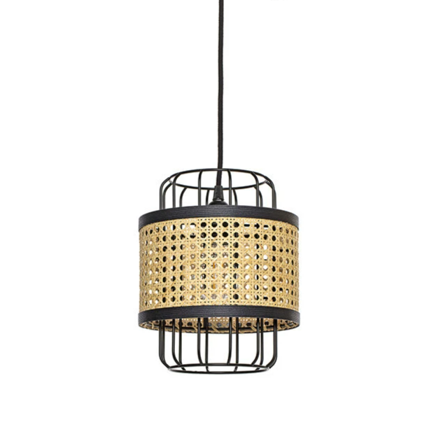 Modern Rattan Cane Lantern Pendant - Mid-Century Wire Birdcage Chandelier