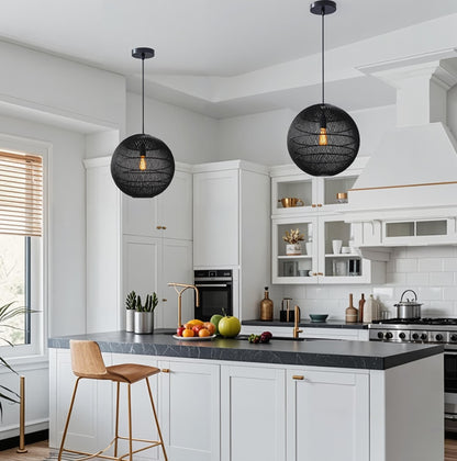 Modern Rattan Globe Pendant Light - Hand-Woven Boho Orb Chandelier