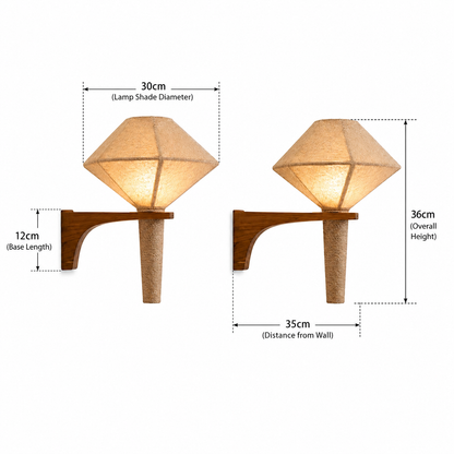 Natural Wood Fabric Geometric Japandi Wall Sconce