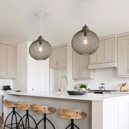 Woven Iron Pendant Light in Aged Grey