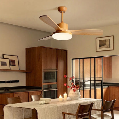 Modern Style Ceiling Fan with Light Natural Wood Finish & LED for Bedroom