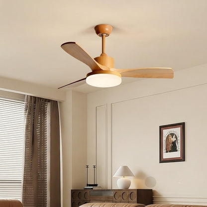 Modern Style Ceiling Fan with Light Natural Wood Finish & LED for Bedroom
