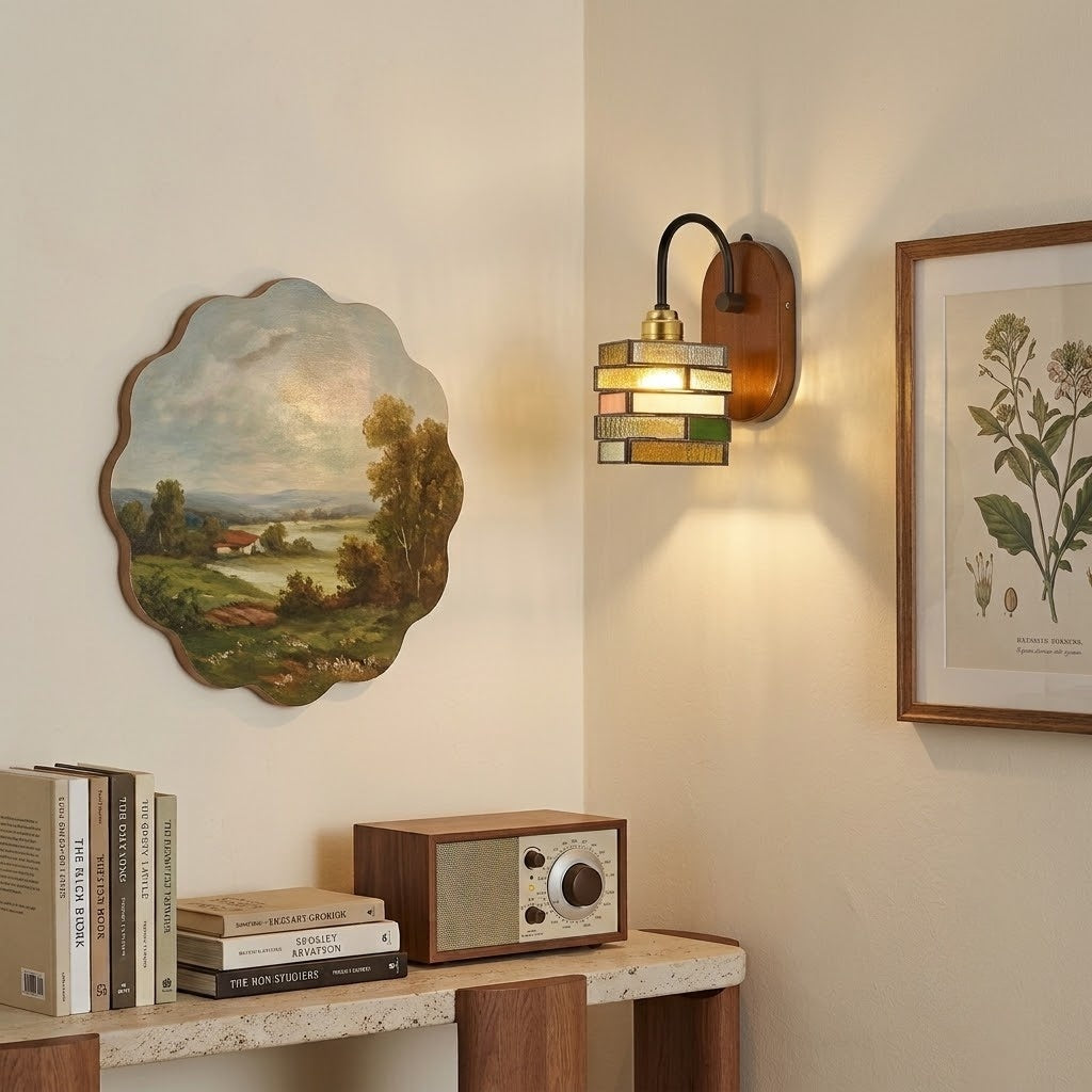 Handcrafted Vintage Geometric Stained Glass Wall Light