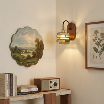 Handcrafted Vintage Geometric Stained Glass Wall Light