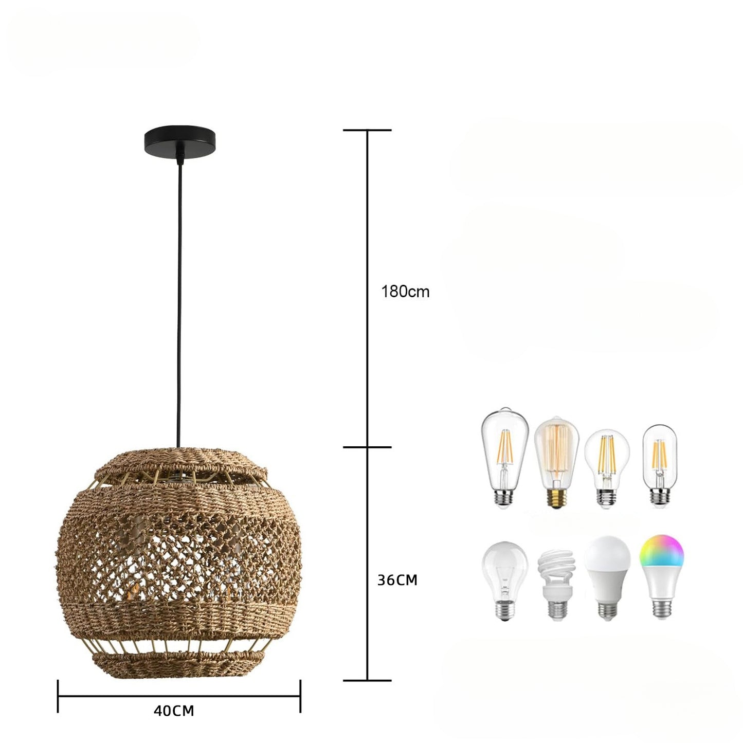 Hand-Woven Rattan Pendant Light - Modern Boho Coastal Ceiling Fixture