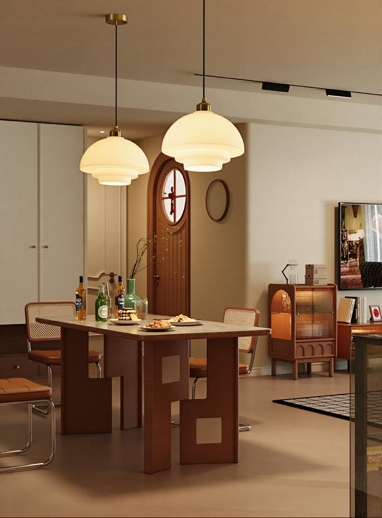 Mid Century Style Milk White Glass Pendant Light