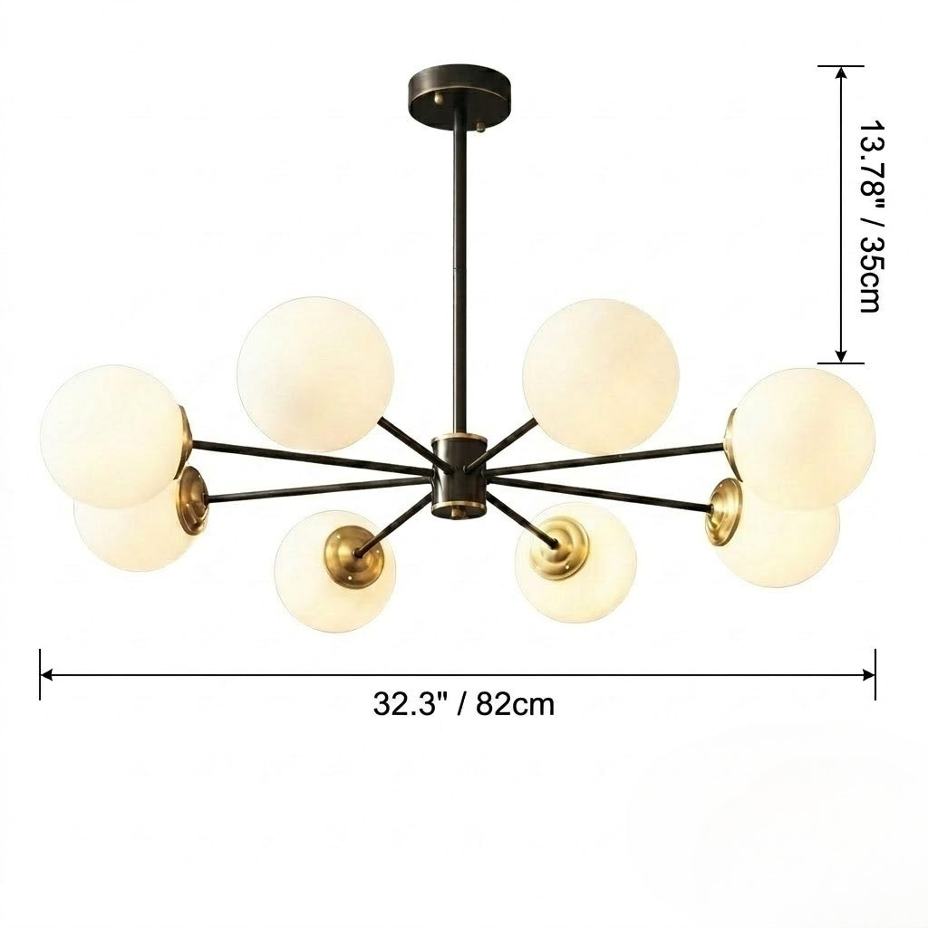 Modern Black & Brass Sputnik Chandelier - 4/6/8 Light Globe Lamp