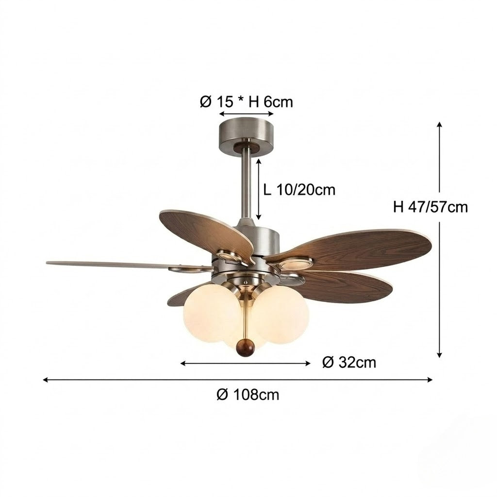 Modern Style Ceiling Fan with Light Iron & Glass Shades for Bedroom