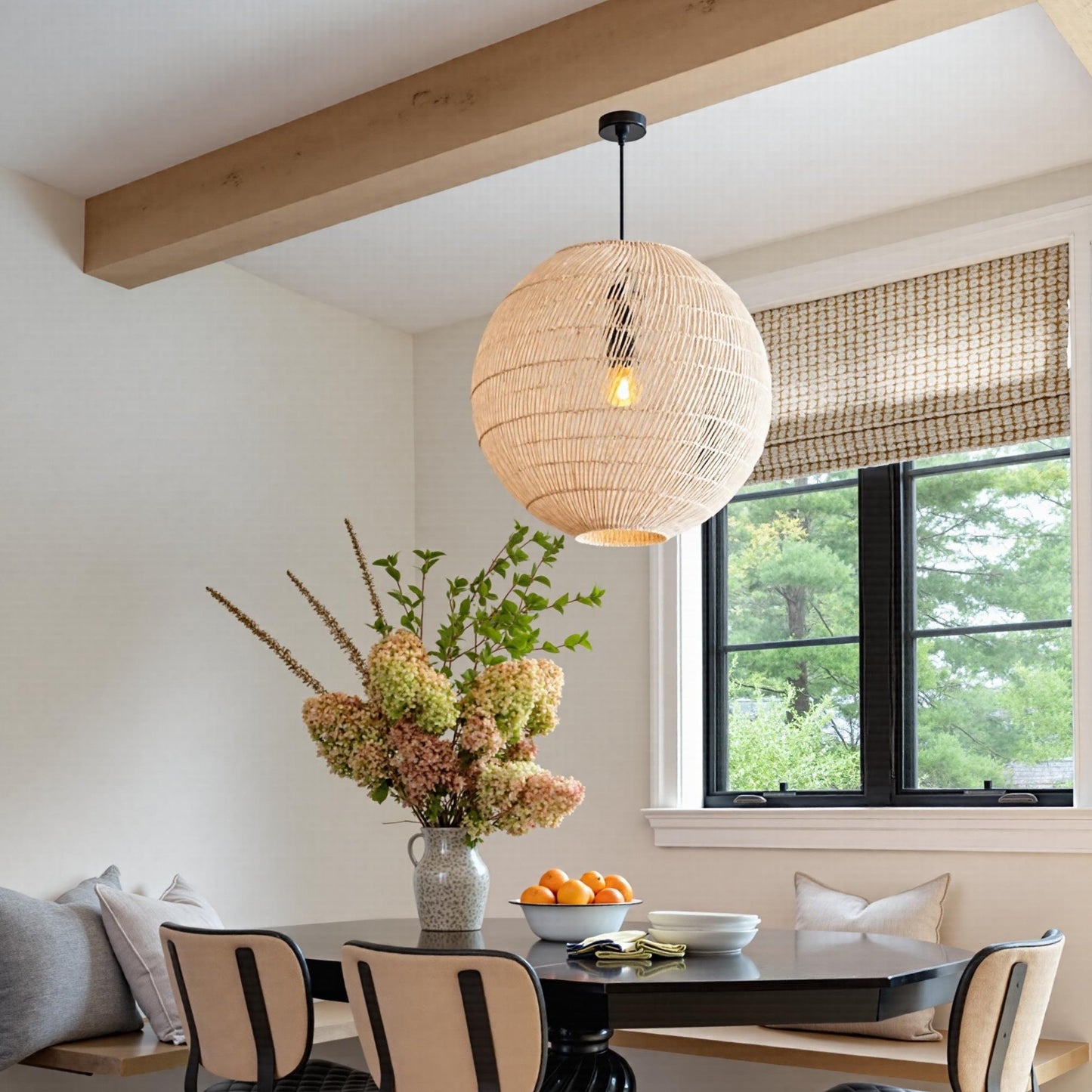 Modern Rattan Globe Pendant Light - Hand-Woven Boho Orb Chandelier