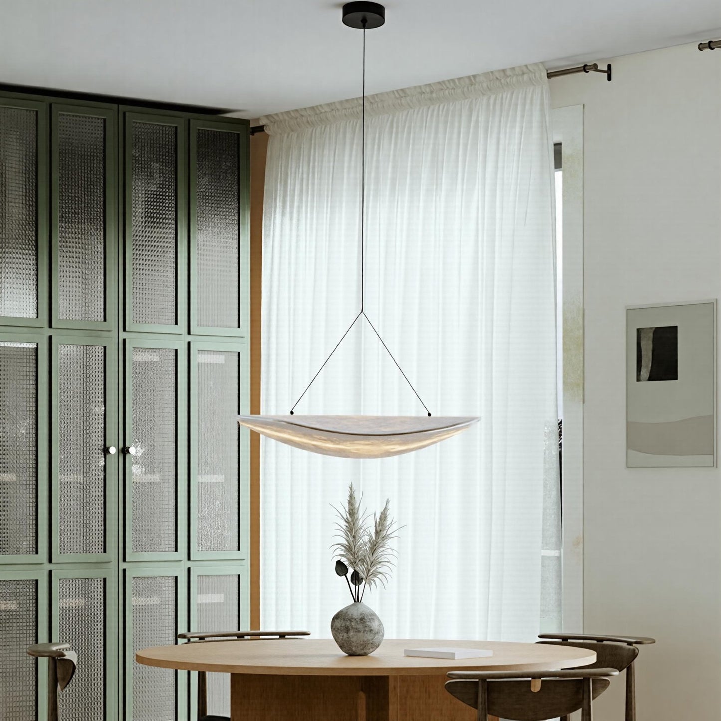Modern Wavy Fiber Pendant Light - Wabi-Sabi Linear Hanging Lamp