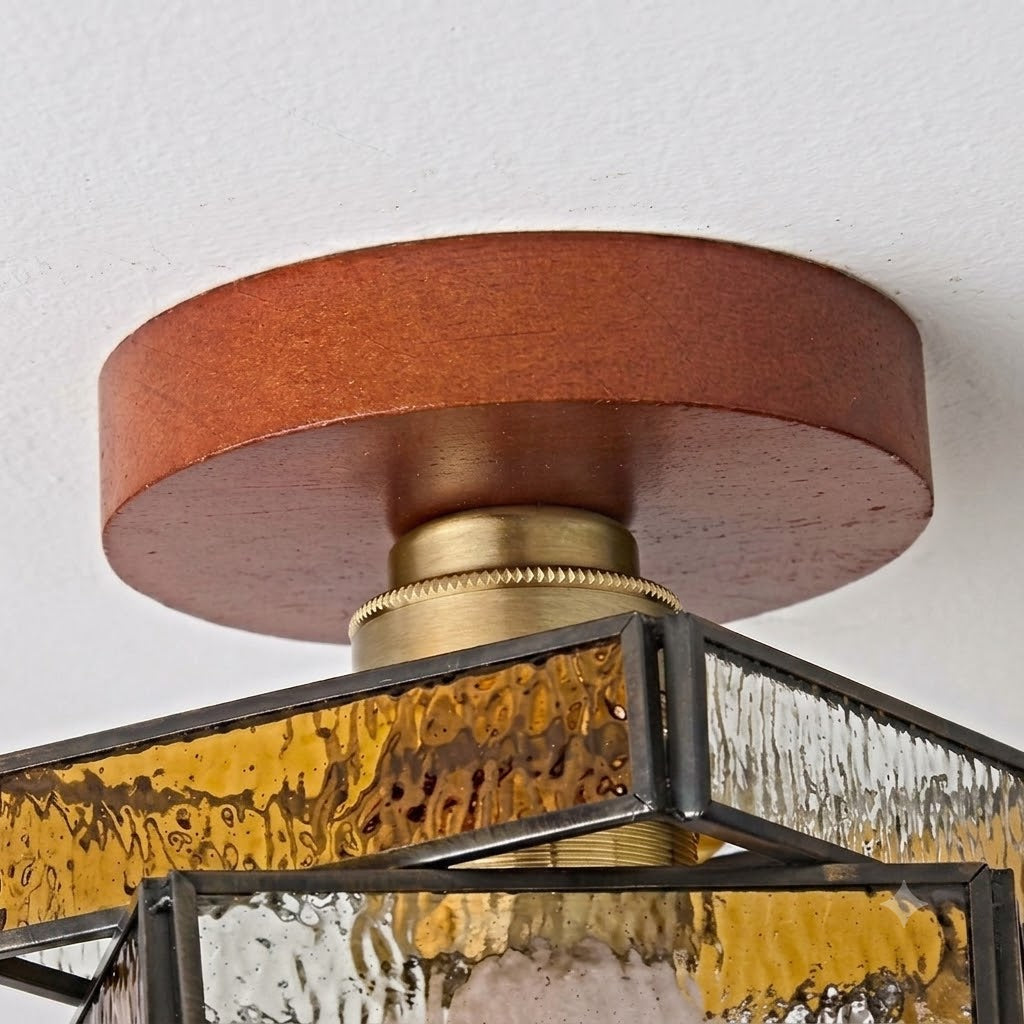 Handcrafted Vintage Geometric Stained Glass Ceiling Light