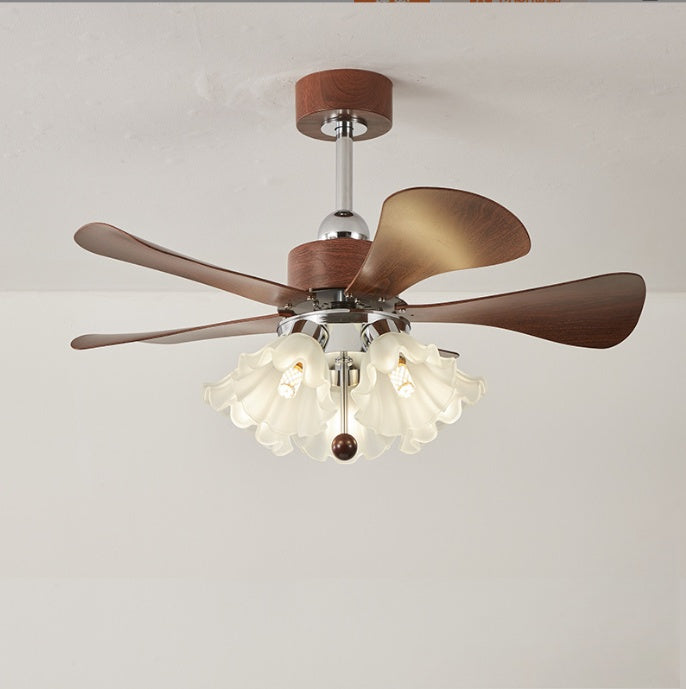 Modern Wooden Ceiling Fan with Light | 34/42 Inch LED Fan with Glass Shades