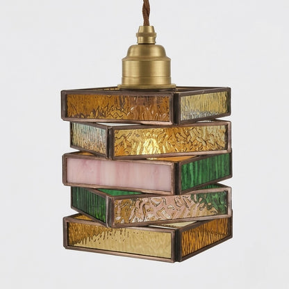 Handcrafted Vintage Geometric Stained Glass Pendant Light