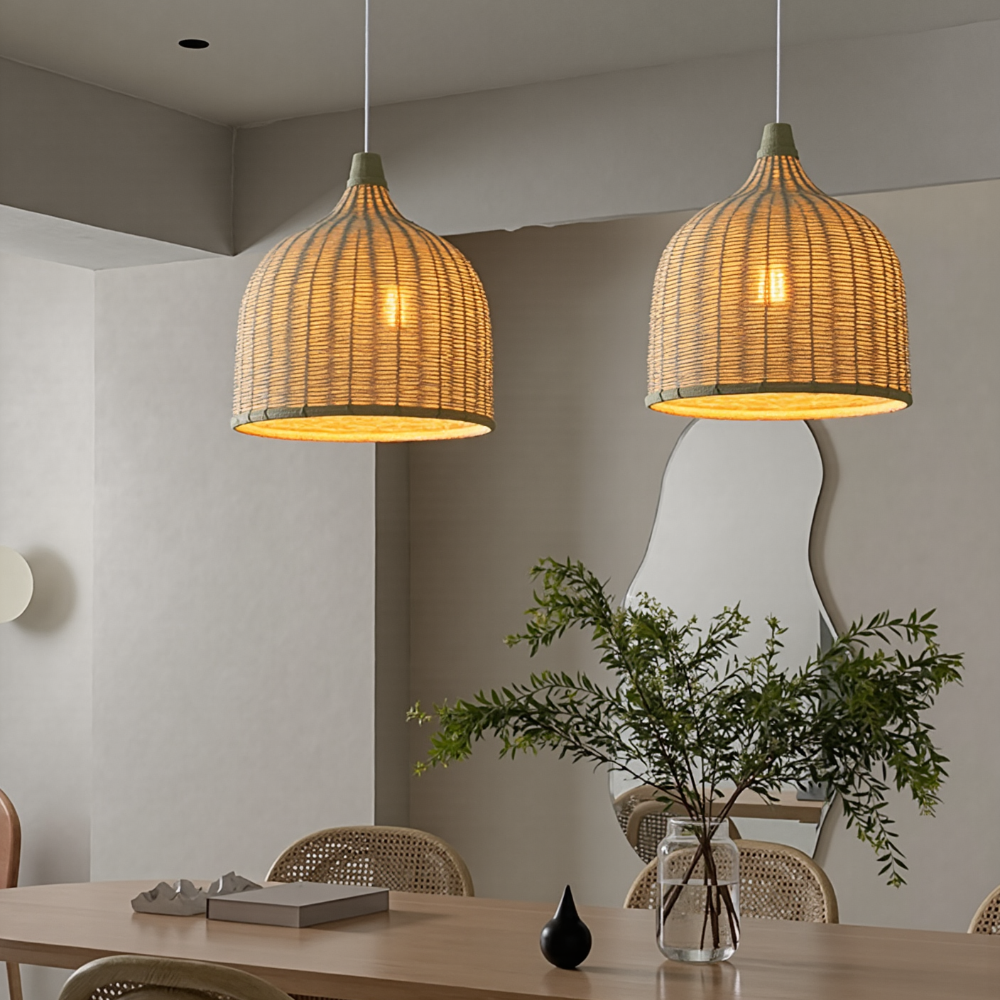 Bohemian Pendant Lampshade Rattan Pendant Light Hand-Woven Wicker Lamp
