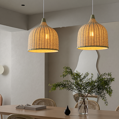 Bohemian Pendant Lampshade Rattan Pendant Light Hand-Woven Wicker Lamp